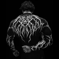 Camiseta deportiva de compresión para hombre, Top gótico con estampado de relámpago para gimnasio y Fitness, camiseta de manga larga transpirable de secado rápido para culturismo