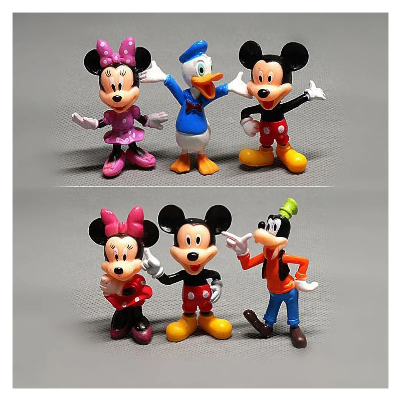 6 pçs/set Disney Anime Figuras Mickey Mouse Minnie Mouse Festa de Aniversário Decoração de Bolo Figuras de PVC Brinquedos Infantis