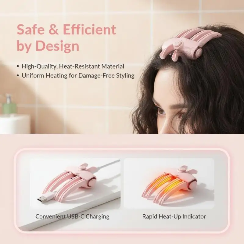 Electric Heated Fluffy Hair Curling Clips 1Pcs Rechargeable Constant Temperature Bangs Curler for Beginner Use