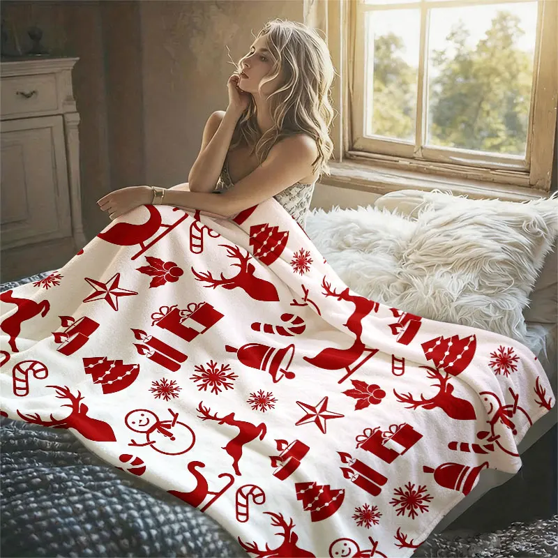 Xmas Silhouette Flannel Blanket Warm Soft Halloween Christmas Decorative Couch Warm Cozy All-Season Gift