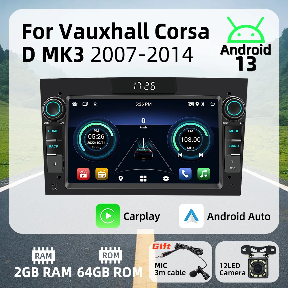 Android Auto Multimedia Carplay Android Auto 2Din Radio per Vauxhall Corsa D MK3 2007-2014 7 Schermo Unità di Testa Stereo GPS BT WIFI