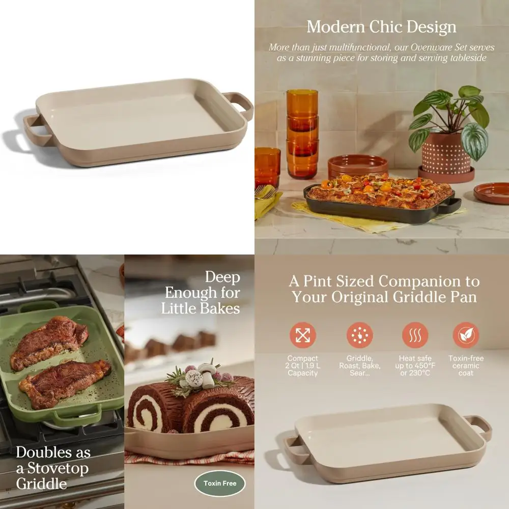 

Nonstick Ceramic Mini Griddle Pan and 2-Quart Cast Aluminum Sheet Pan with Handles - Toxin-Free and Oven-Safe