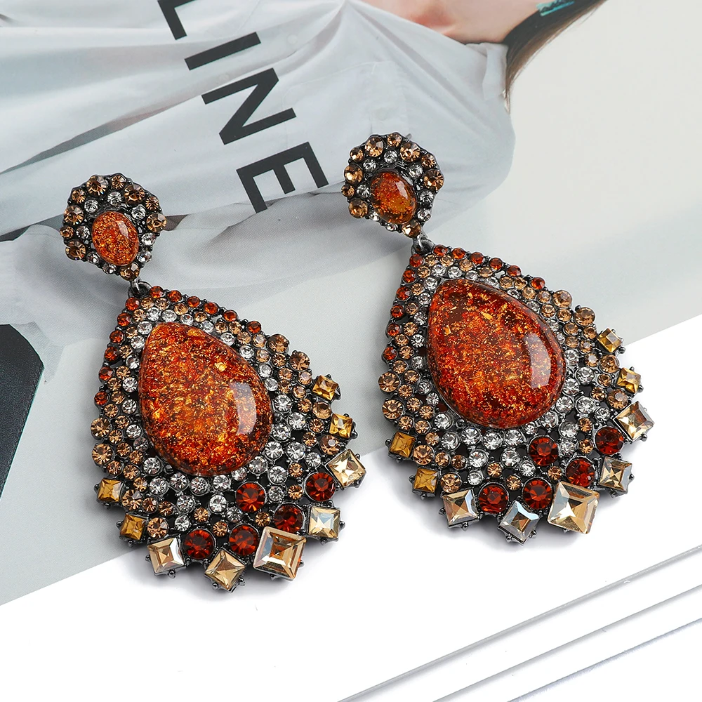 Teardrop Vintage Big Dangle Drop Earring Luxury Antique Chandelier Pendant Earrings For Women Trend Unusual Crystal Jewelry Gift