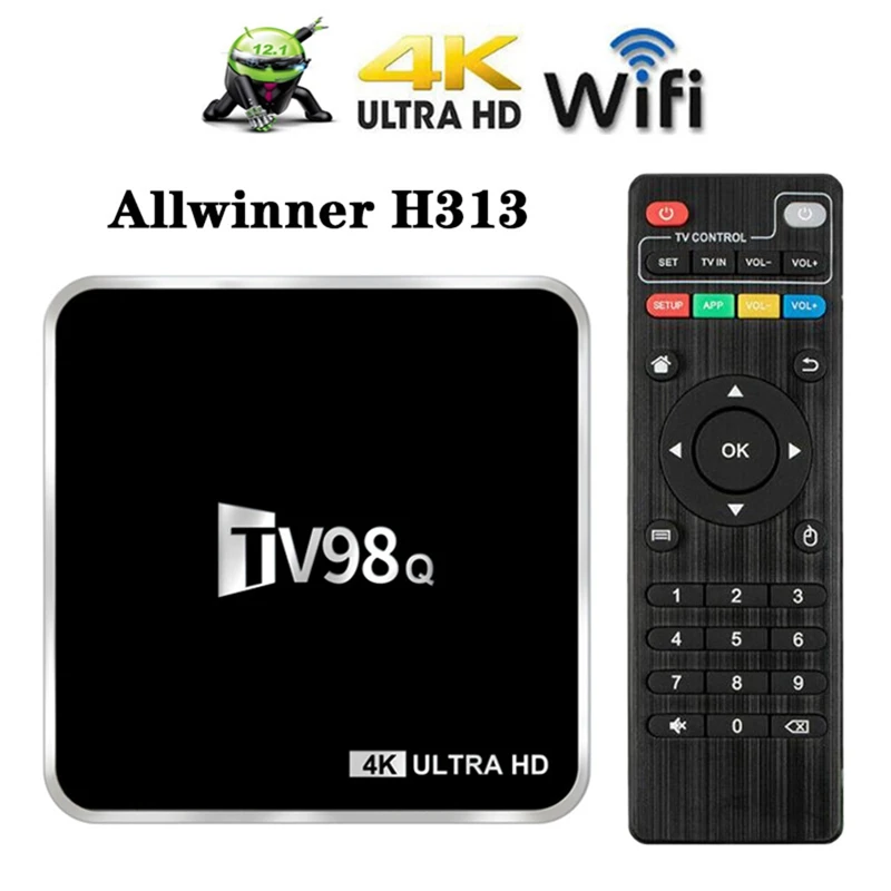 TV98Q TV Box 2GB+16GB 4K H.265 H313 Android 12.1 TV Box 2.4G Wifi Set-Top Box TV98 Media Player Durable US Plug
