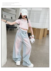 Girls' Jeans 2024 New Korean Kids Loose Wide leg Pants Children Straight leg Pants Trendy 120-170cm