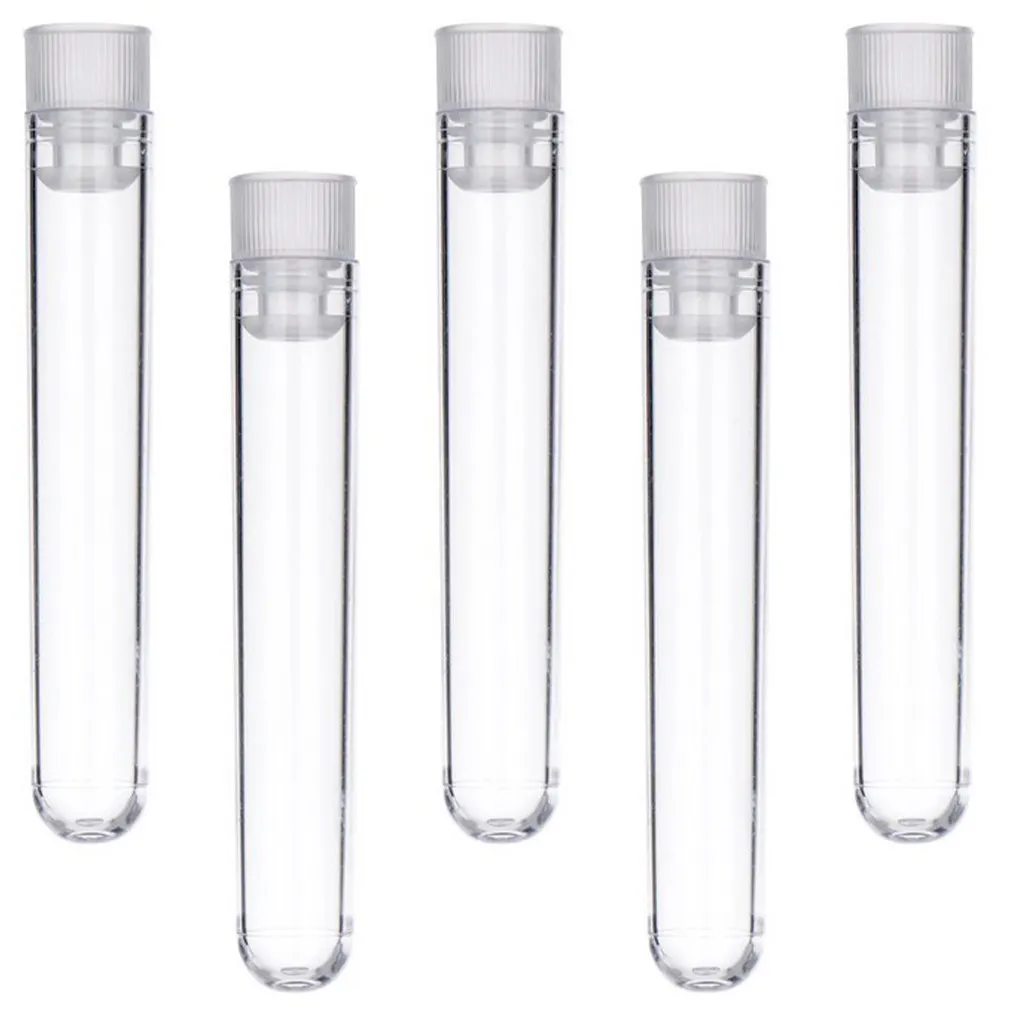 50Pcs Plastic Test Tubes 12x100mm Lab Clear Plastic Tubes with Caps for Scientific Experiments Sample Storage Plants