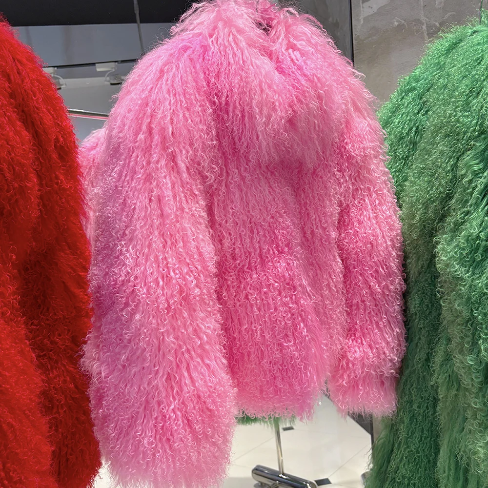 YOLOAgain High Collar Real Mongolia Sheep Fur Jacket For Women 2025 Winter Coats Outerwear