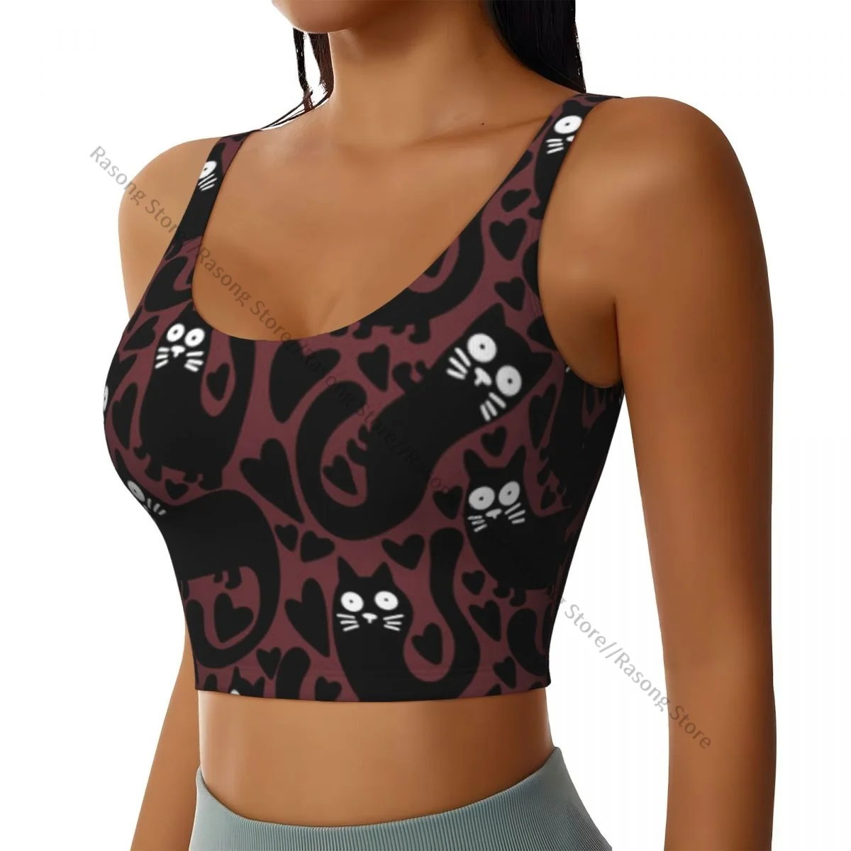 Women Sexy Sports Vest Cats Pattern Female Streetwear Sport Lingerie Tee Crop Top