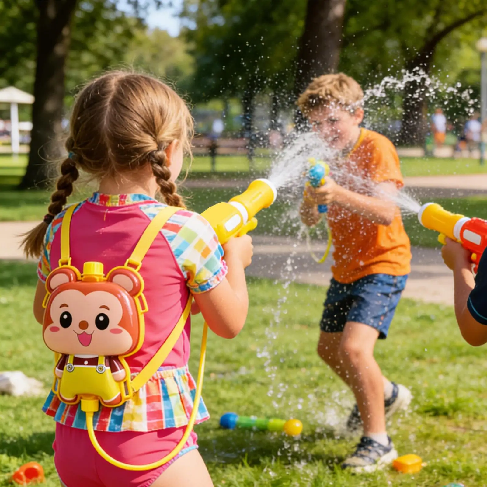 Water Soaker Pull-out Design Beach Fight Game with Backpack Cartoon Animal Water Toys Outside for Boys Girls Adults Family