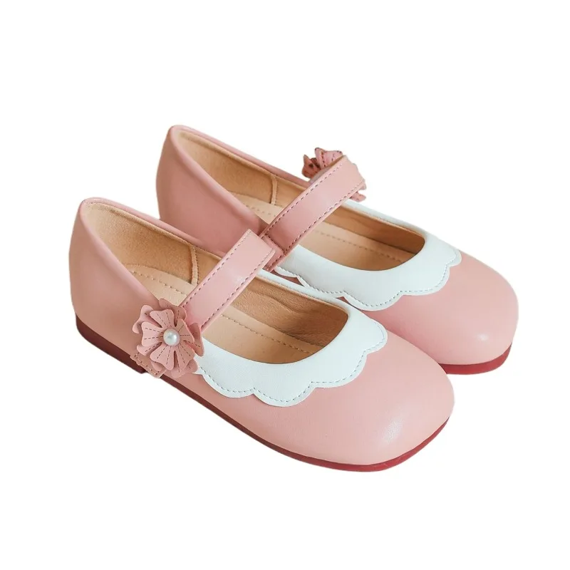 Cute 2023 Spring Autumn Children's Flats Girls Flowers Perfornance Shoes Shallow Pink Flats for Baby Girl Soft Sole Dress Shoes