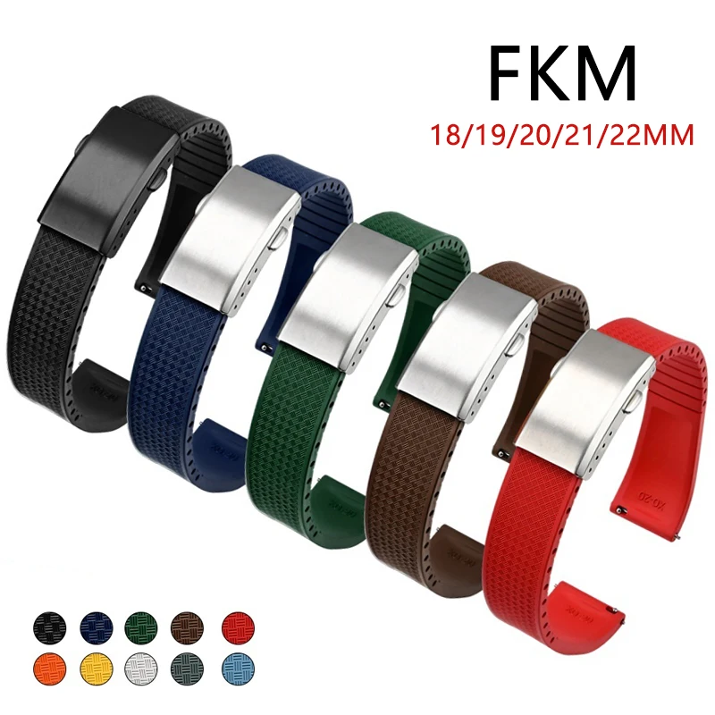 

Fluoro Rubber Watch Band FKM Tropic Strap 18/19/20/21/22mm Folding Buckle Quick Release Cut to Size Bracelet for Men Women