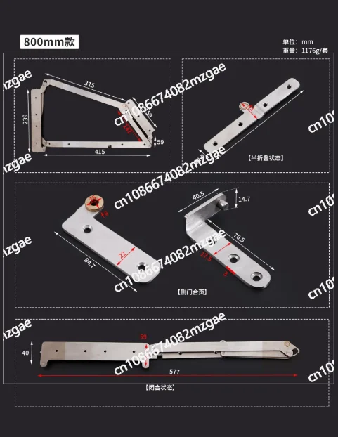 Stainless Steel 90-Degree Folding Door Hardware Set with Hinges and Trackless Sliding System for Bedroom Wooden Doors Use