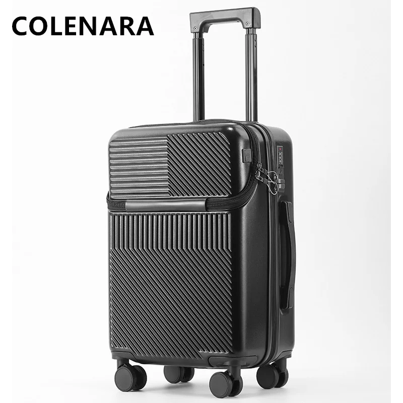 COLENARA ABS+PC Suitcase Front Opening Boarding Case USB Charging Multifunctional Trolley Case 20