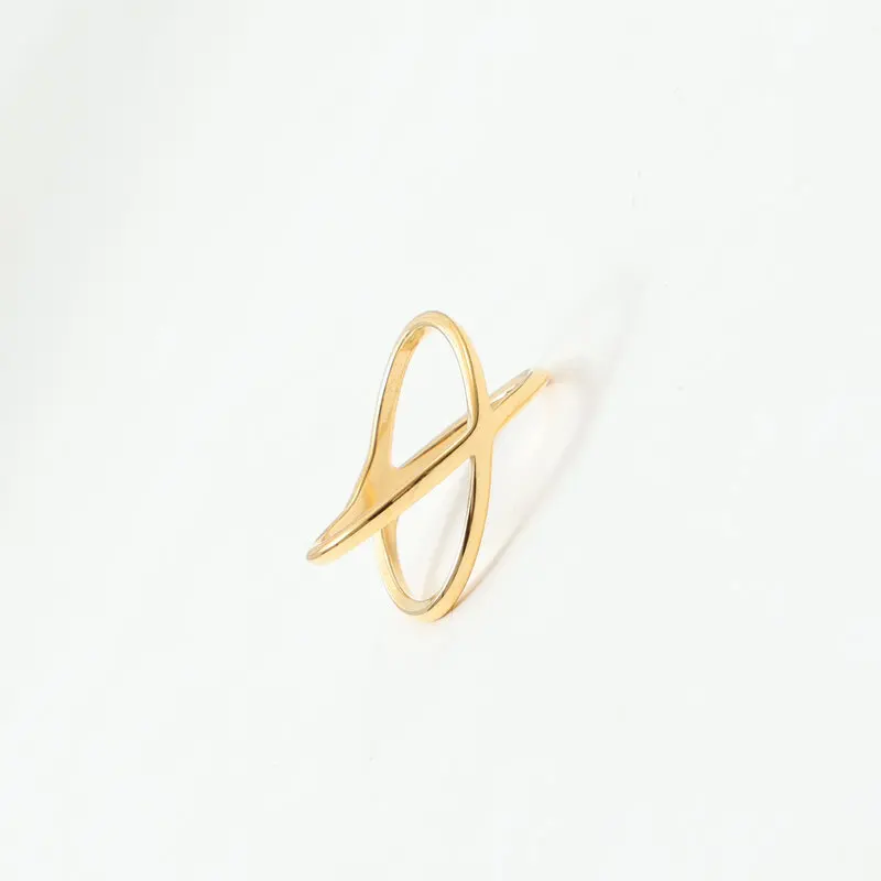 Simple X Ring for Women PVD Gold Plated Titanium Steel Cross Ring