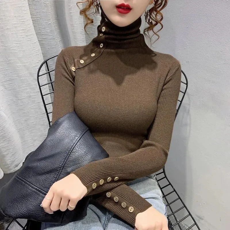 

Autumn Winter Women Sweater Turtleneck Slim Fit Basic Pullovers 2023 Fashion Korean Knit Tops Bottoming Shirt Stretch Jumpers