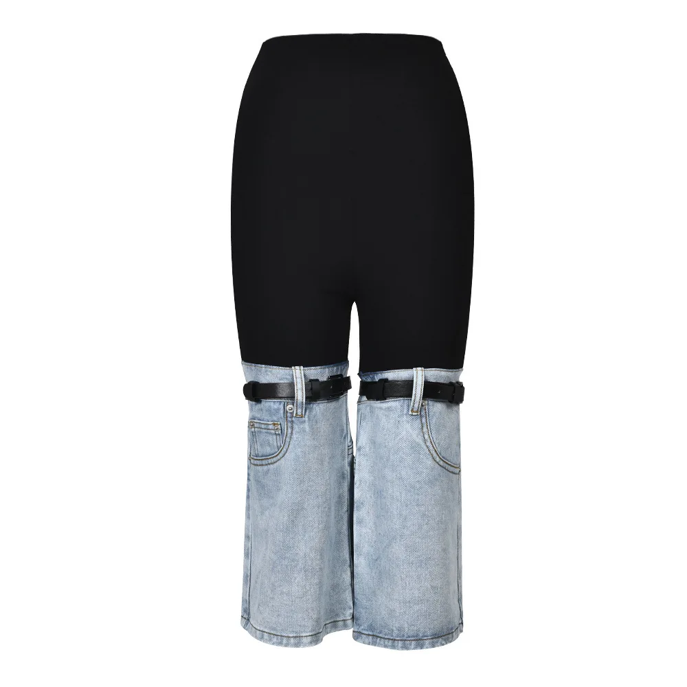 Denim Spliced Pant Jeans Women Long Pants High Waist Straight Trousers Y2k Streetwear Pockets Patchwork Elegant Ladies