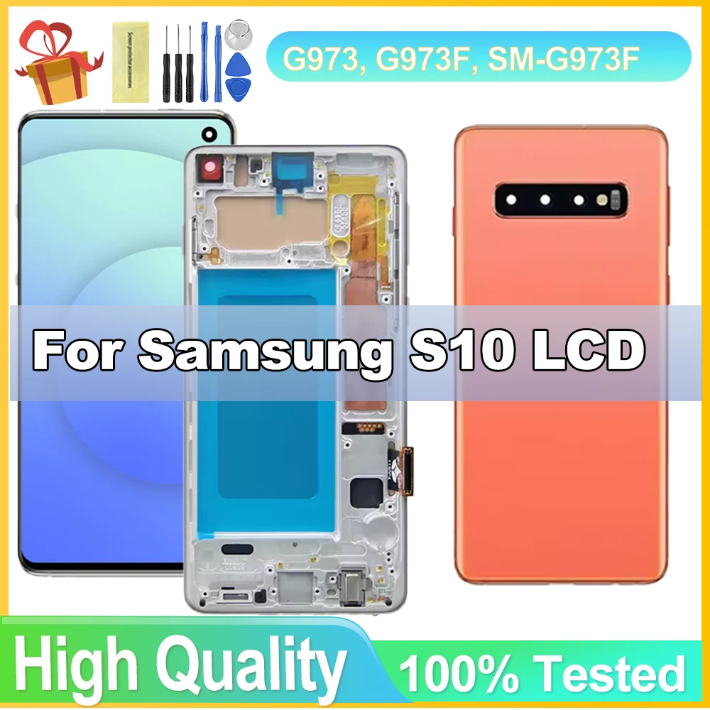 TFT For Samsung S10 G973 SM-G973F SM-G973U SM-G973W LCD and Touch Screen Digitizer Assembly Replacment With Frame