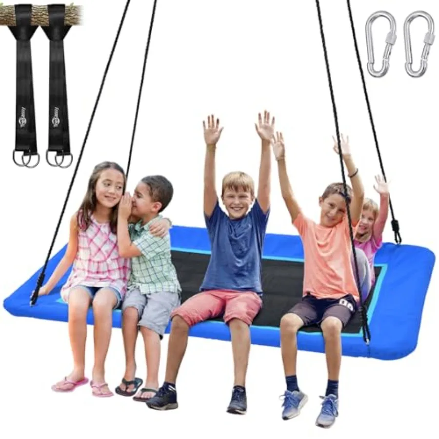

60 Extra Large Rectangle Tree Swing for outdoor use, heavy-duty polyethylene platform in blue, waterproof and 700lb capacity wi