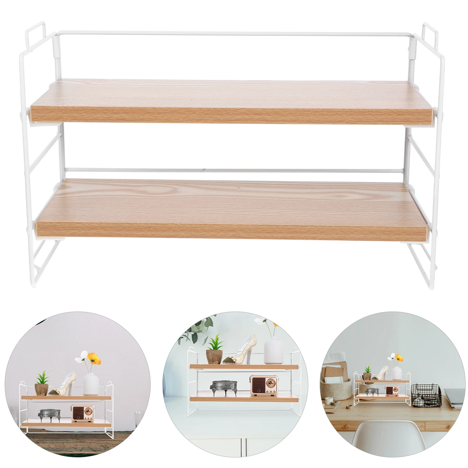 

2 Tier Storage Rack Desktop Bookshelf Doubletier Wooden Makeup ganizer Shelf for Bathroom Bedroom Office Countertop Tray Iron