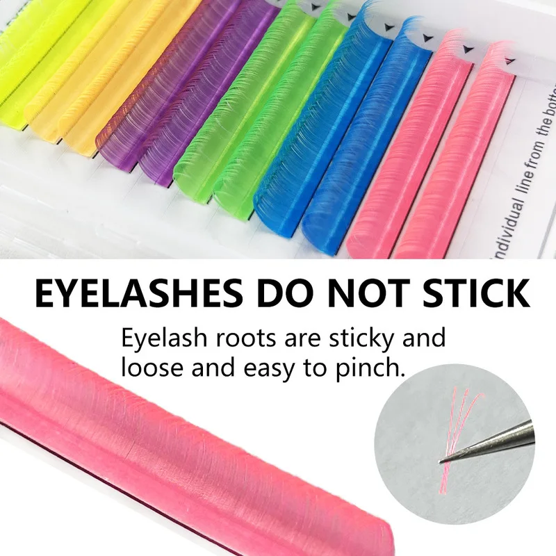 Colorful Single-Strand Grafted Eyelashes Soft Multi-Color Glow-in-the-Dark Mixed Fluorescent Lashes for Fashionable Eye Enhancem