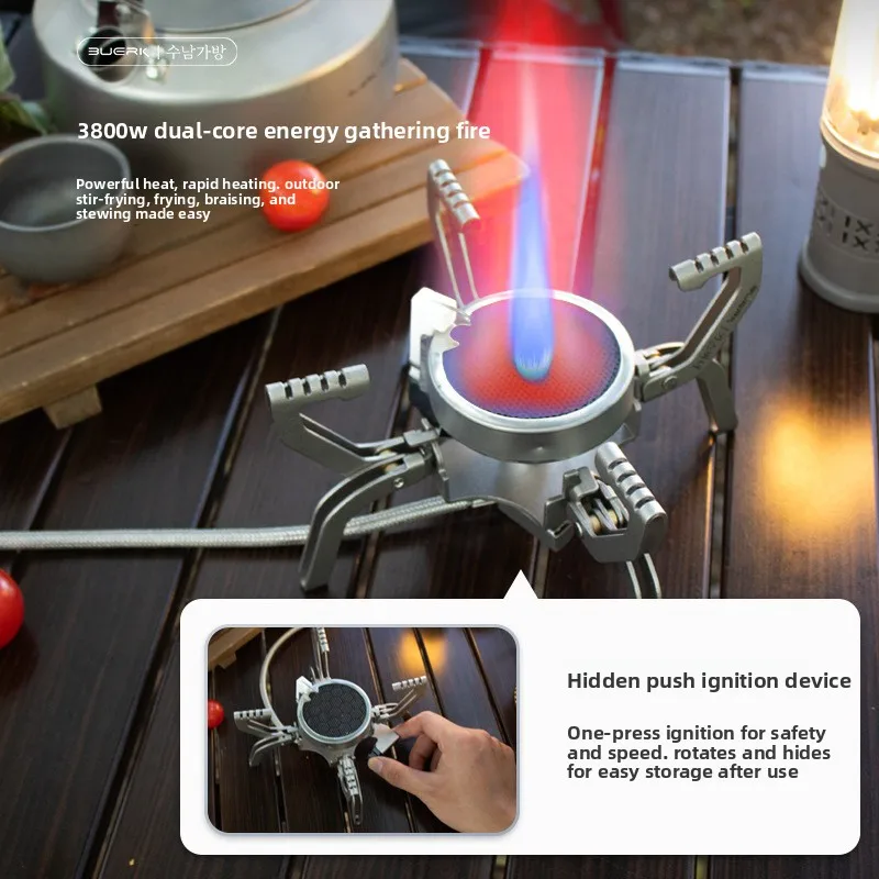 Foldable split-type infrared butane gas stove for camping, outdoor tea kettle burner, 1-2 person cookware, built-in ignition