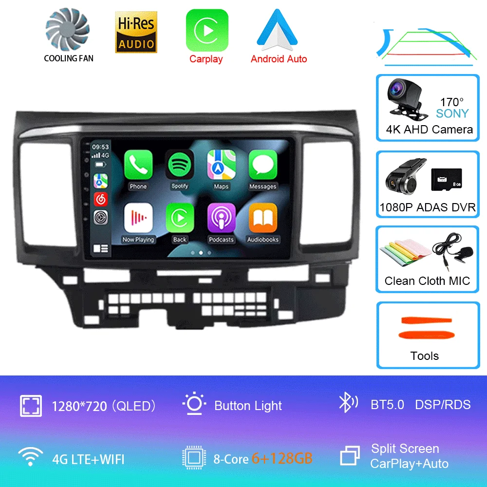 Voor MITSUBISHI LANCER 9 10 X 2008 2009 2010 2011 - 2016 9 inch Android 16 autoradio stereo audio GPS speler Carplay Auto scherm