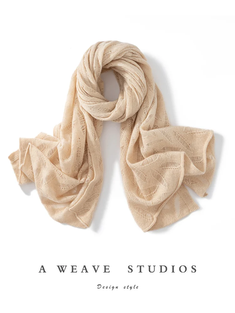 

Versatile Women's Scarf Sweater 100% Cashmere Scarf Autumn Winter Warm Knitted Shawl Feather Hollow Out Female Wraps Accessories