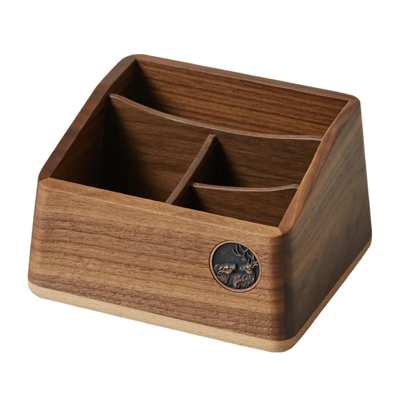 

Wooden remote control storage box Office desktop pen holder storage Light luxury ornament creative simple sundries storage box