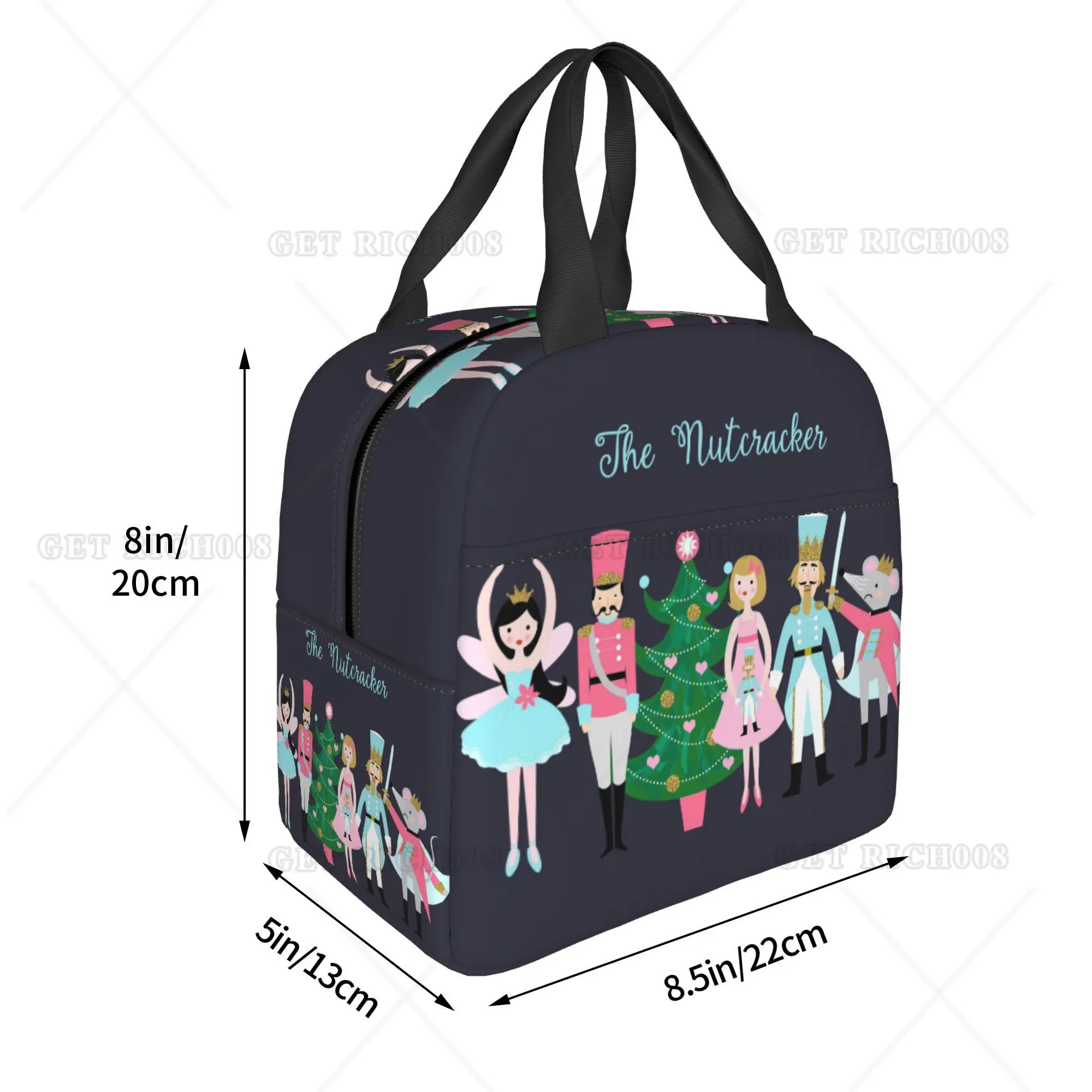 Quebra-nozes Cartoon Christmas Lunch Bag, Saco de trabalho de piquenique ao ar livre, Bento escolar, Lancheira Isolada, Homens e mulheres, Presente Kids