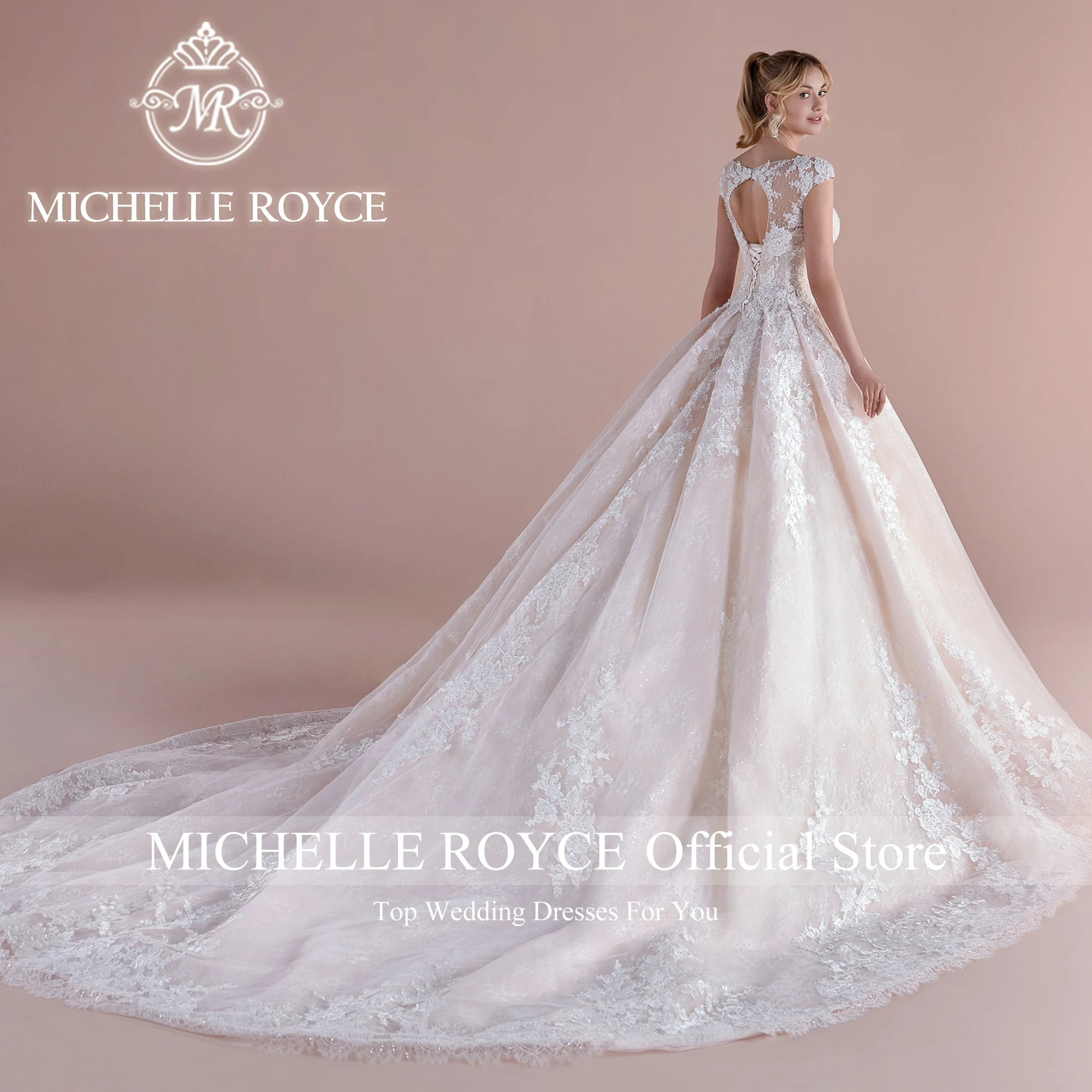 Michelle Royce Ball Gown Wedding Dresses For Women 2024 Short Sleeve Delicate Beading Appliques Wedding Gown Vestidos De Novia