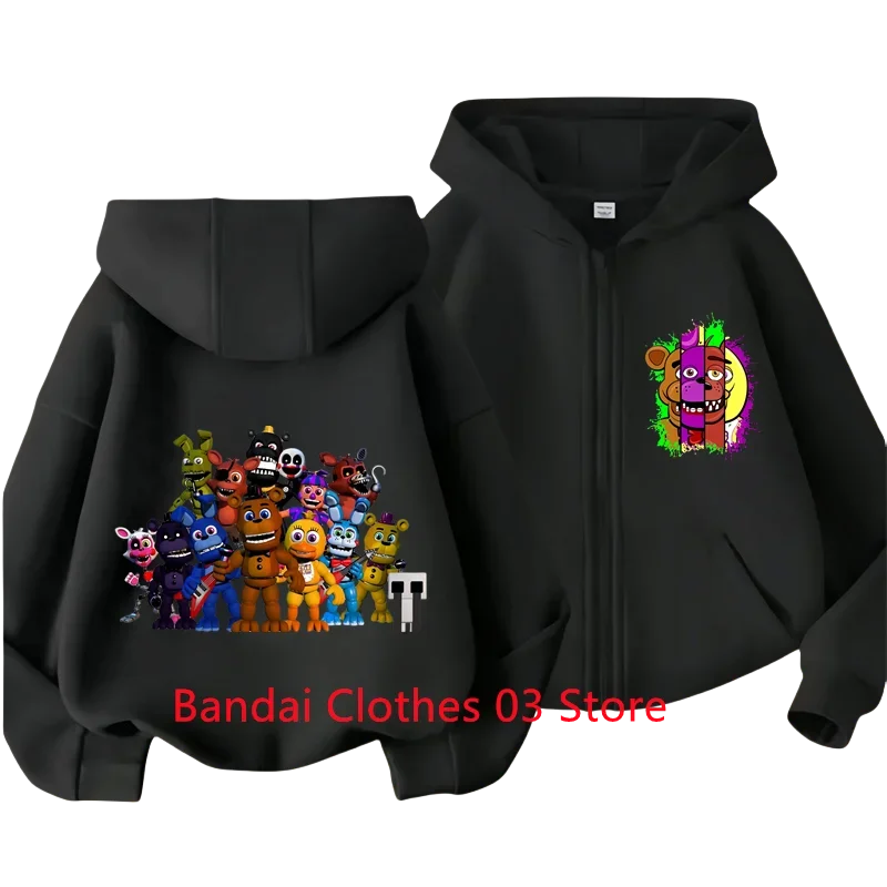 2024 Five Nights at Freddy Kids Zipper Hoodie Cartoon Print FANF Fall/Winter Long Sleeved Sweatshirt Casual Boys Girls Kawaii