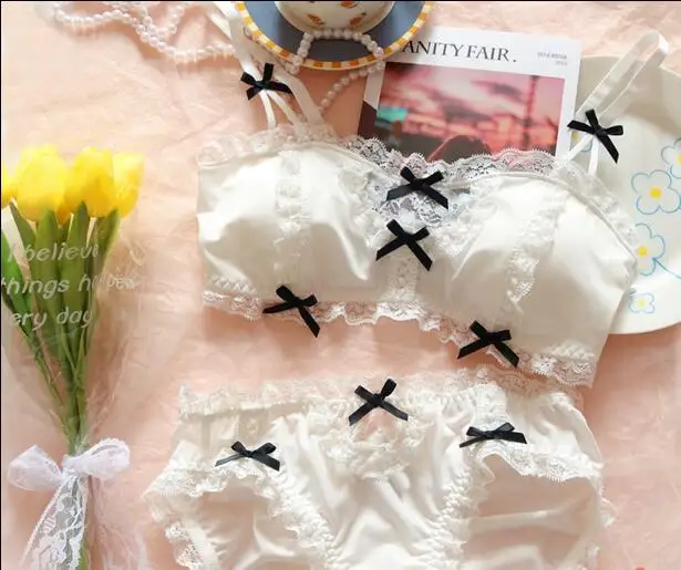 Lolita  pure desire white cute my melody brassiere wind lolita maid lace underwear Japanese girl no steel ring bra and panty set