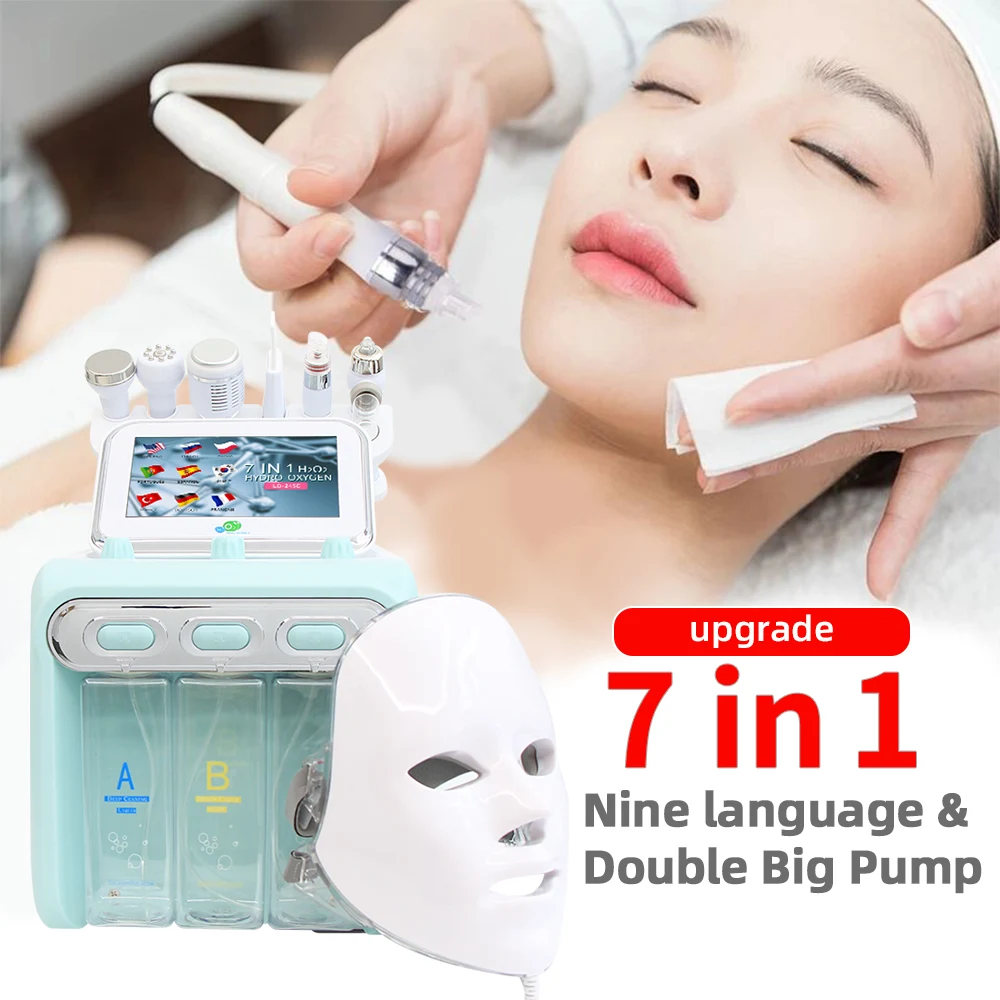 Multi-function 7in1 H2O2 Water Oxygen Facial Beauty Machine with Mask  Face Lifting Dermabrasion Device Skin Scrubber Facial Spa