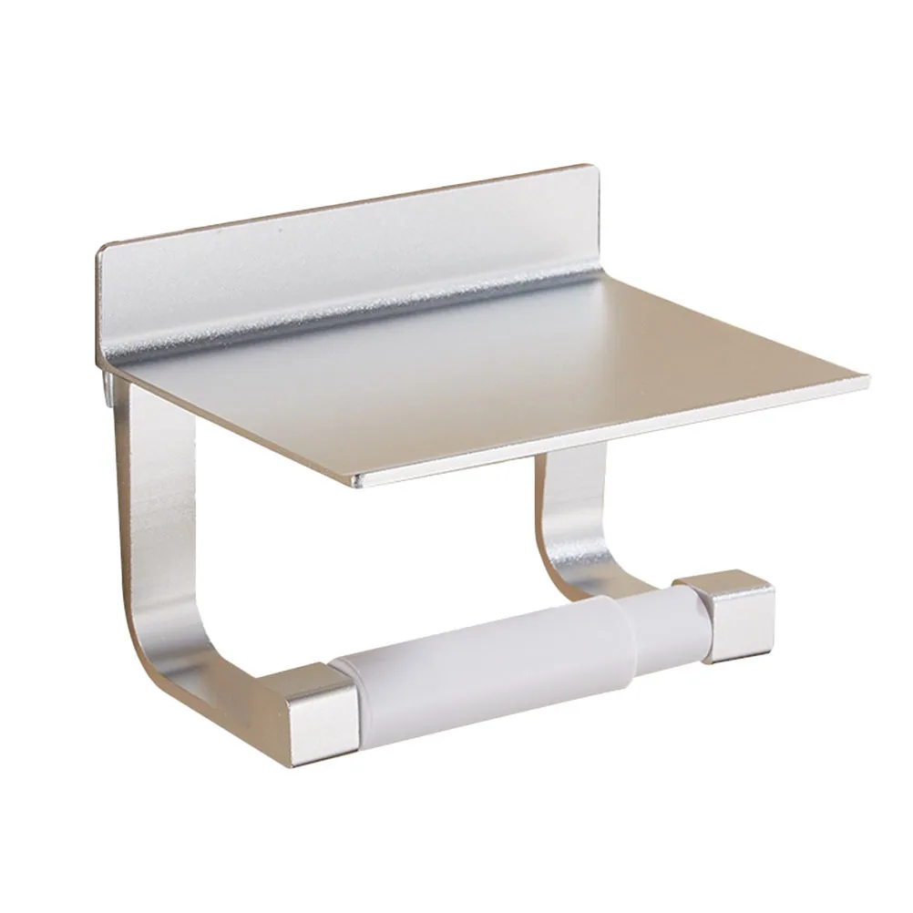 

Punch Free Paper Towel Rack Space Aluminum Tissue Holder No Drill Installation for Bathroom Kitchen Living Room Hotel Use Silver