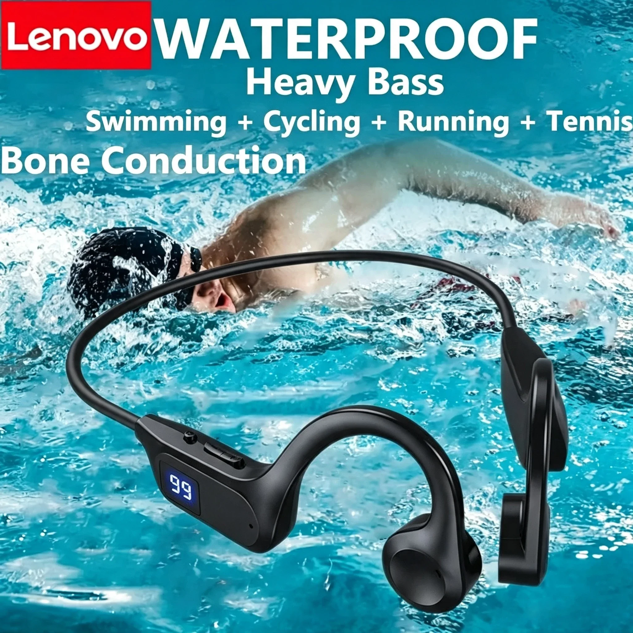 Lenovo X7 Bone Conduction Wireless Earphone Sport Swimming Bluetooth Compatible Headphone Hand-free With Mic For Running Earbuds