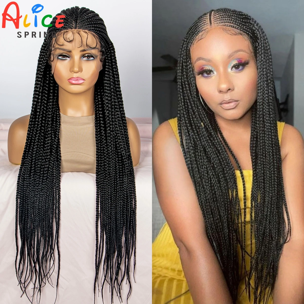 

Straight Synthetic Lace Front Braided Wigs 32 Inches Crochet Kontless Box Braiding Hair Wig with Baby Hair for Black Women