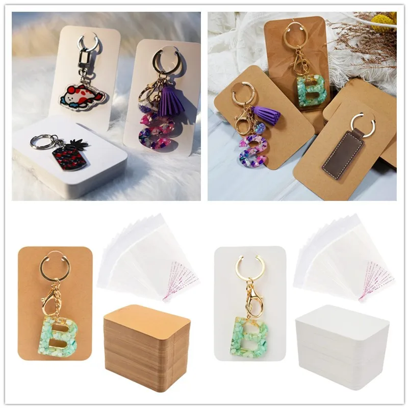 50pcs 6x9cm white/kraft , keychain, necklace, paper card, double-sided blank jewelry display card, Amazon bestsellers in stock