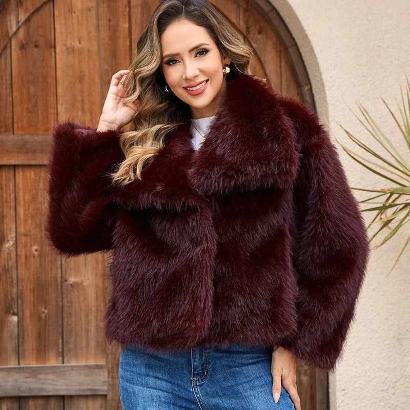 Women's Faux Fur Effect Short Jacket Thicken Coat for Women 2026 New Fashion Autumn Winter Warm Parkas Chic Lady Outerwear