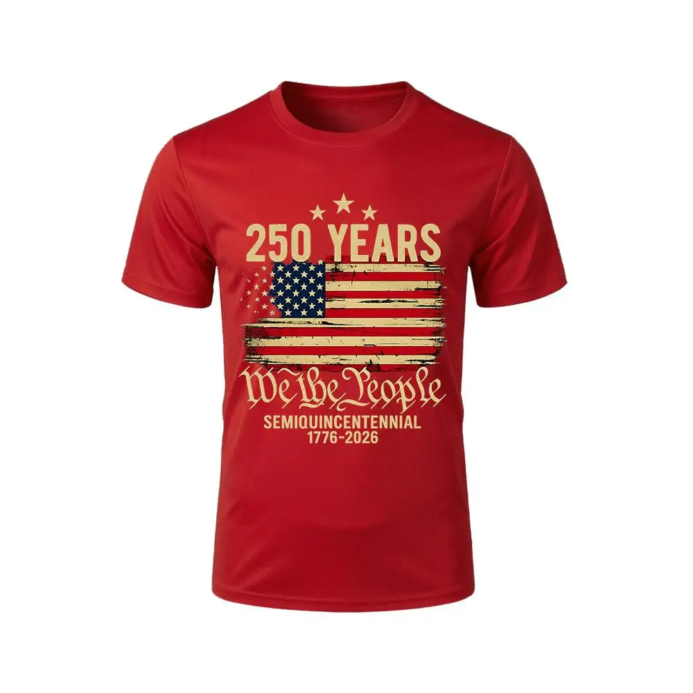 

American 250 Years Anniversary T Shirt We The People 1776 2026 Patriotic American Flag Graphic Tee Men Women Round Neck Shirt