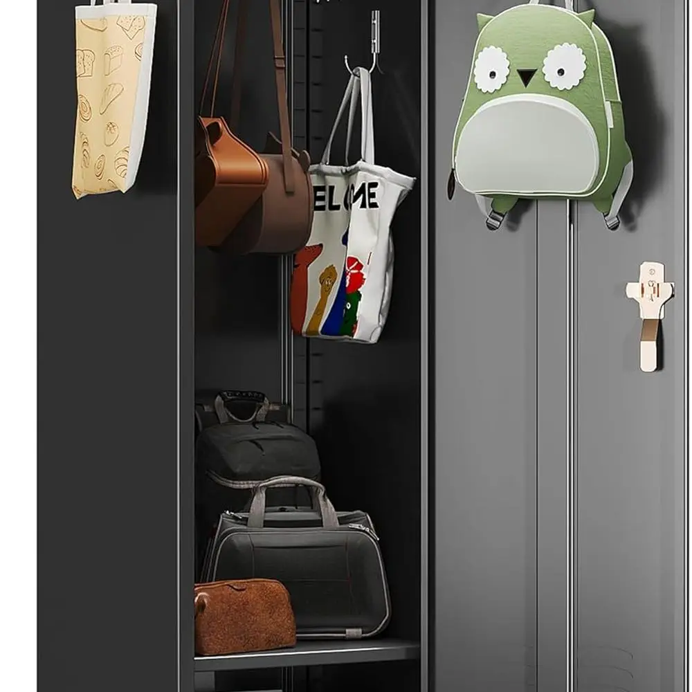 

1 Door Metal Storage Lockers with Handle and Hanging Rod,Metal Locker for Employees with Pegboard and Hooks for Home,Office,Gym,
