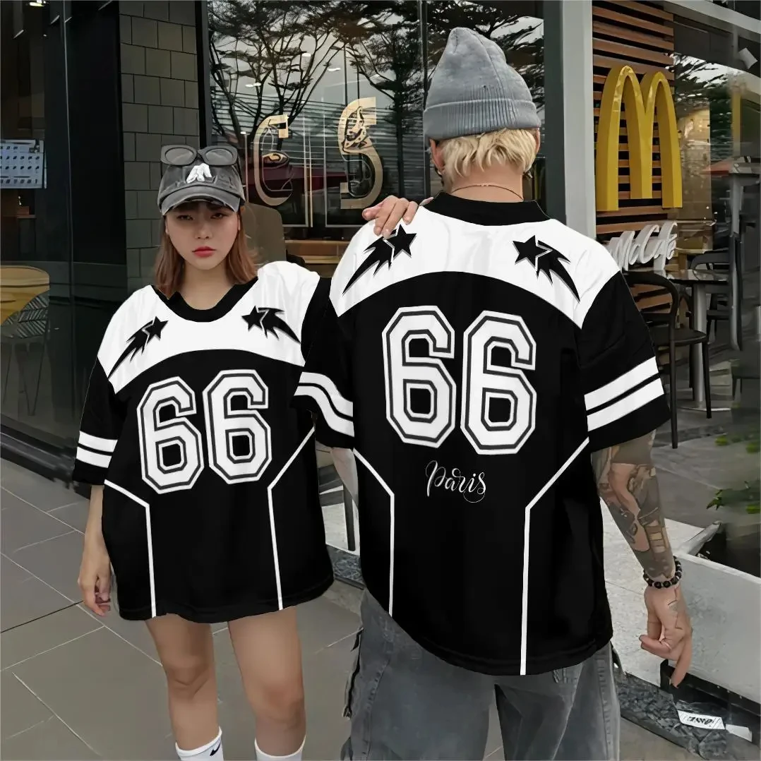 Summer Men's T-shirt, Couple's 3D Letter Printed Oversized T-shirt, Fashionable Men's Clothing Casual Sports Short Sleeved Top