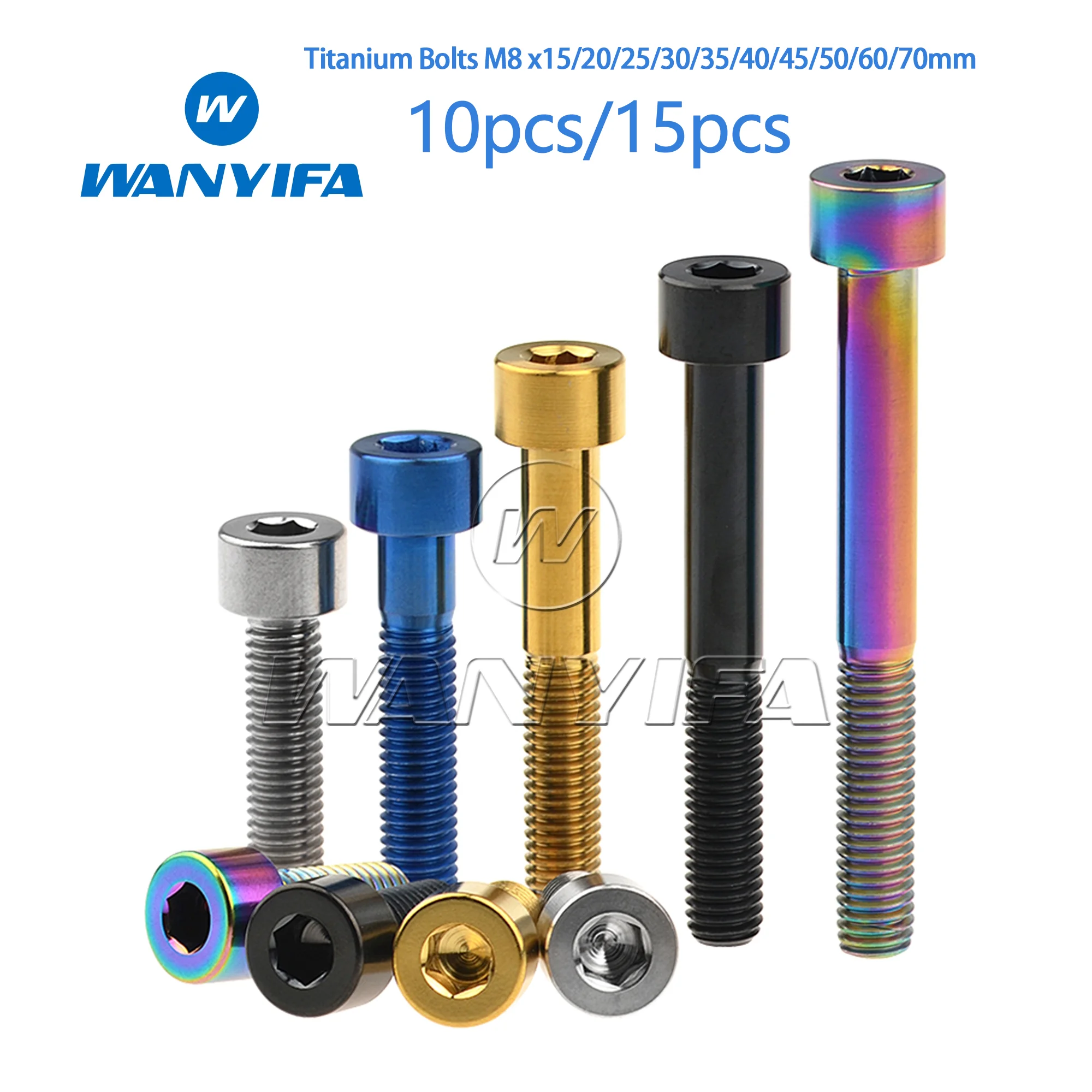 Wanyifa Titanium Bolts M8 x15/20/25/30/35/40/45/50/60/70mm Allen Key Head Bolt Screws for Bicycle Motorcycle Car 10/15pcs