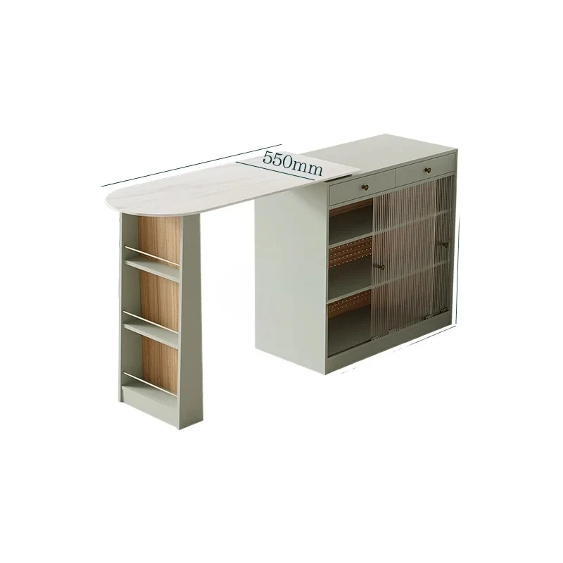 

Small apartment furniture, bar counter table, integrated retractable kitchen island, stone edge cabinet