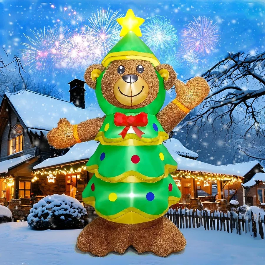 7.1 FT Christmas Fluffy Bear Inflatable Outdoor Decoration Christmas Tree Stuffed Bear Inflatable with Builtin LED Light Blow U