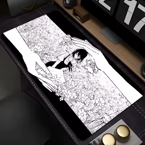 Mouse Pad Laptop Kawaii Anime Girl Reze Keyboard Pad PC Black And White Flower Desktop Mouse Mat C-chainsaw Man Gaming Mousepad