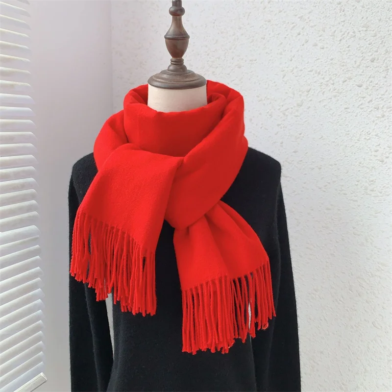 230g Women Solid Scarf Cashmere Pashmina Shawls Tassel Hijab Head Wraps Femme Thin Autumn Winter Tassel Scarves Bandana Designer