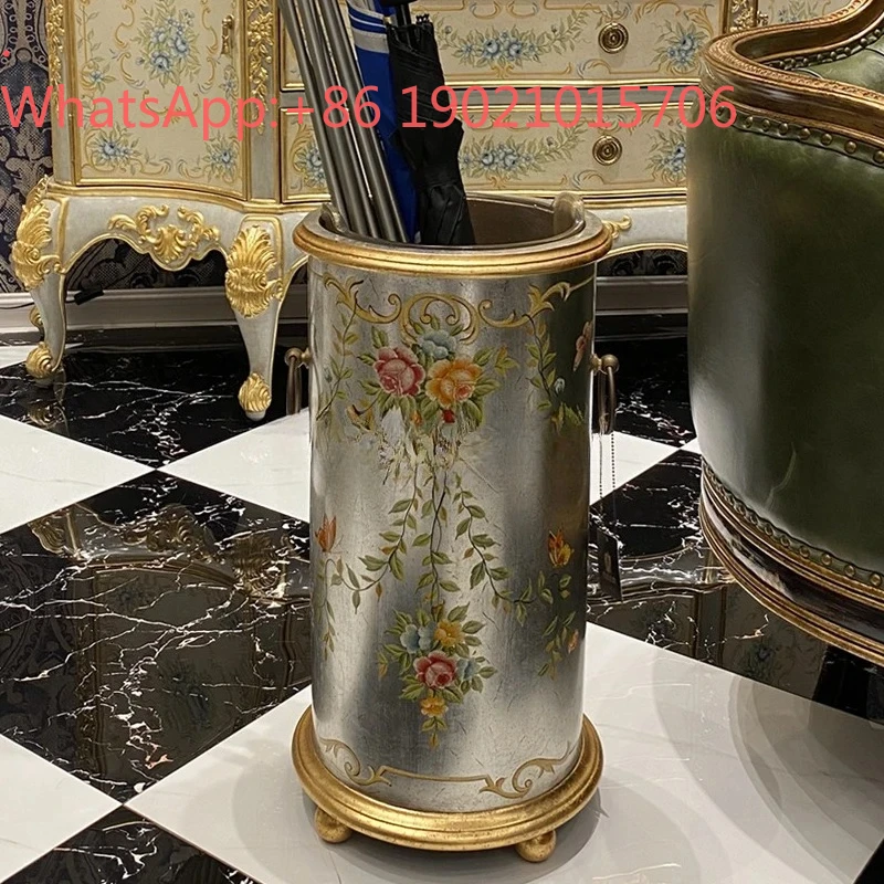 

HJ neoclassical retro hand-painted silver foil luxury villa living room storage bucket umbrella bucket