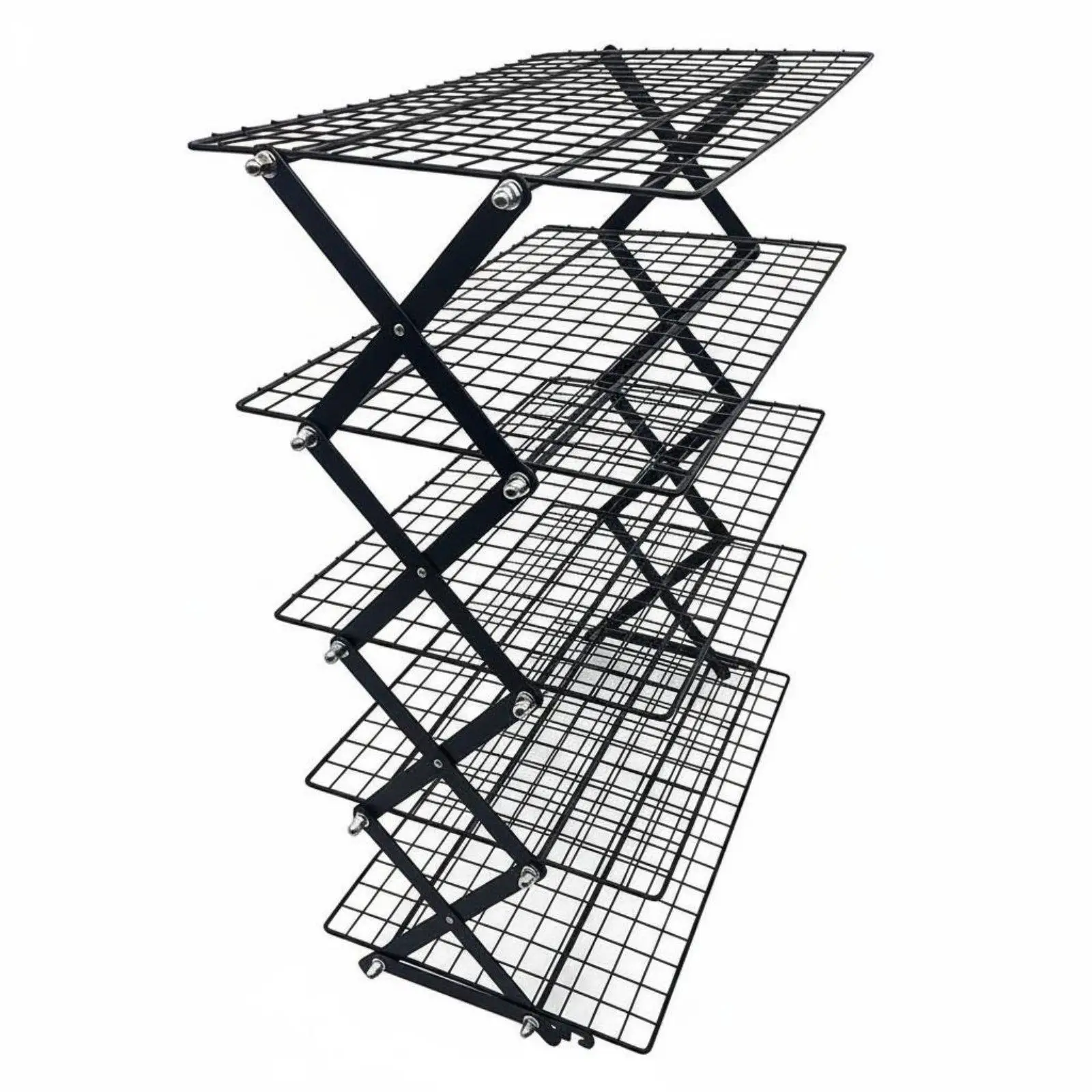 Folding Iron Shelf Four Layer Mesh Organizer Freestanding Foldable Storage Rack Kitchen Tableware Holder for Home Outdoor Travel