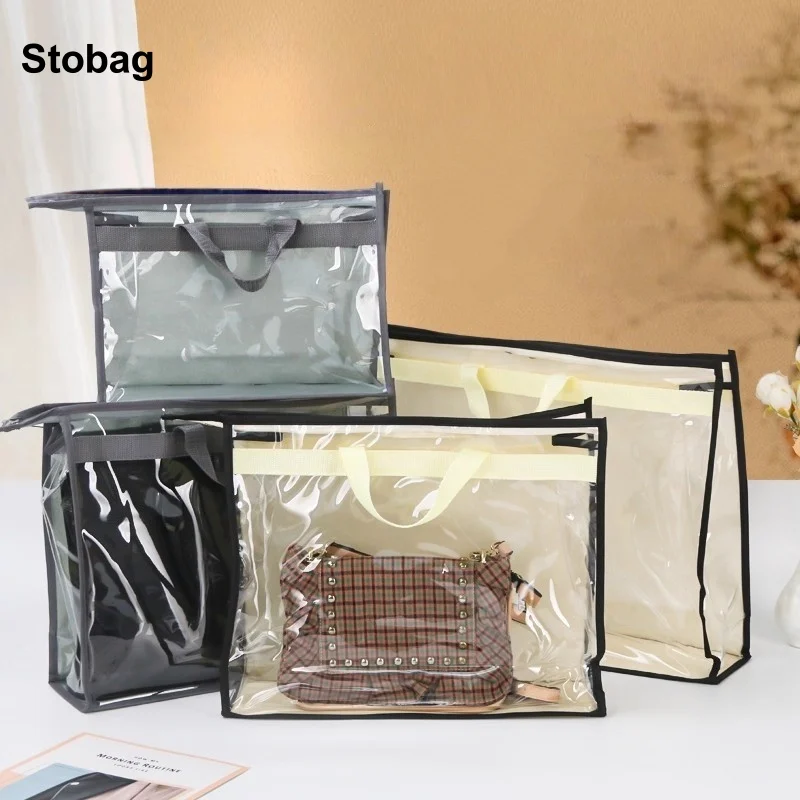 

StoBag 2pcs Non-woven Transparent PVC Dustproof Bags Zipper Storage Hanging Large Reusable Pouches Travel Organizer Portable