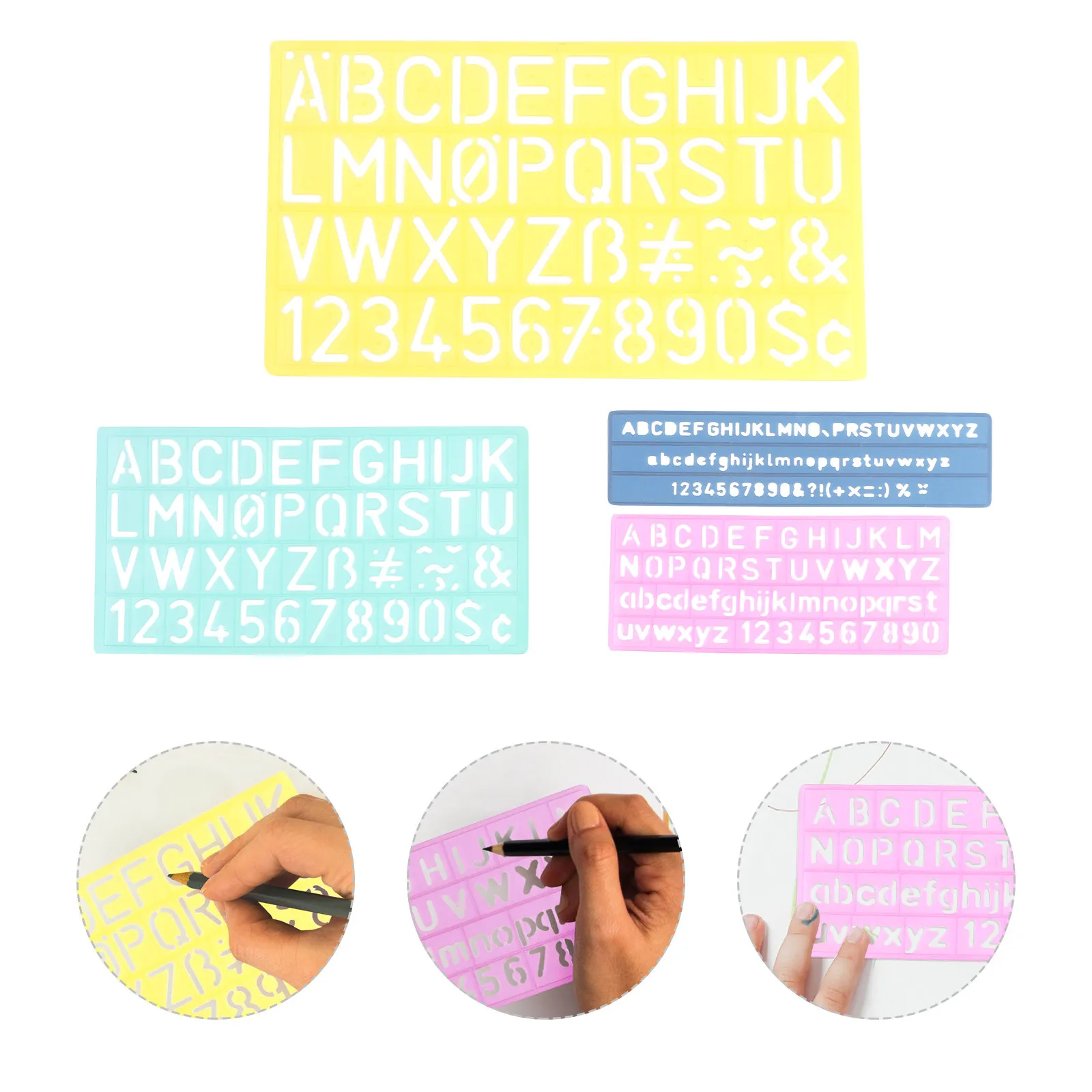 4Sets High Quality Waterproof Wear Resistant Plastic Letter Number Symbol Template Ruler for Drawing Painting Craft Projects